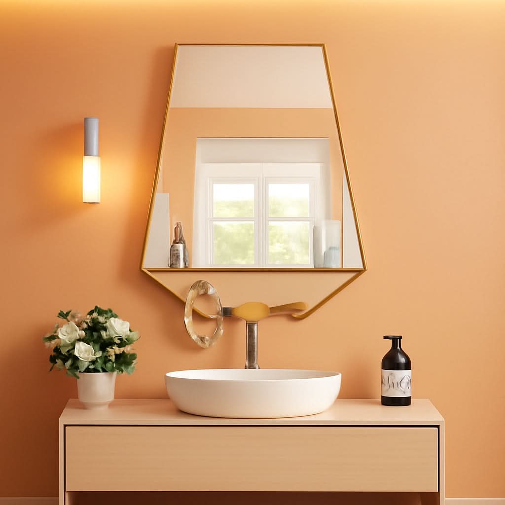 Goldtone Hexagonal Wall Mirror 26x20Inches With Shelf