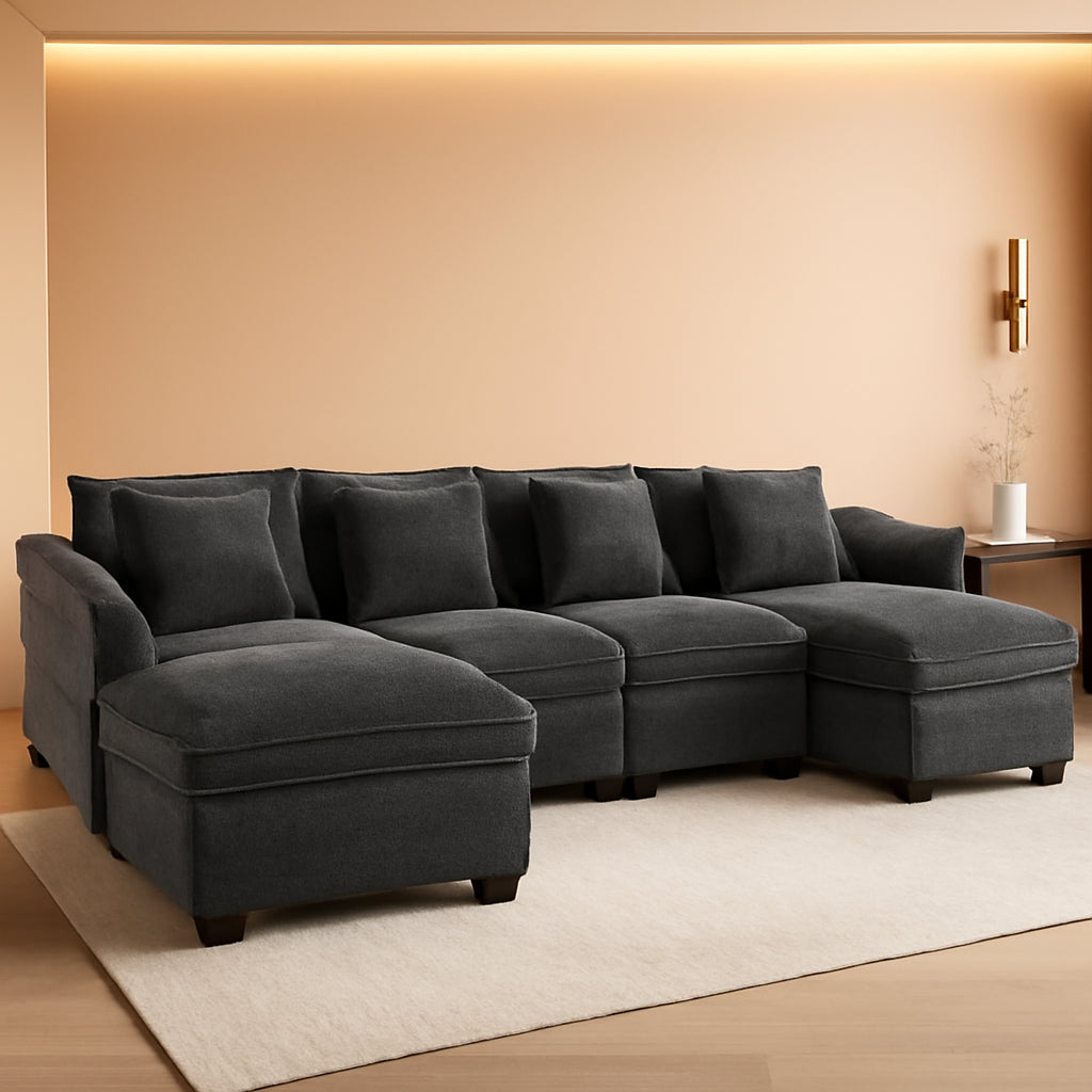 107 Inch Cloud U Shaped Sofa Grey Removable Pillow Covers