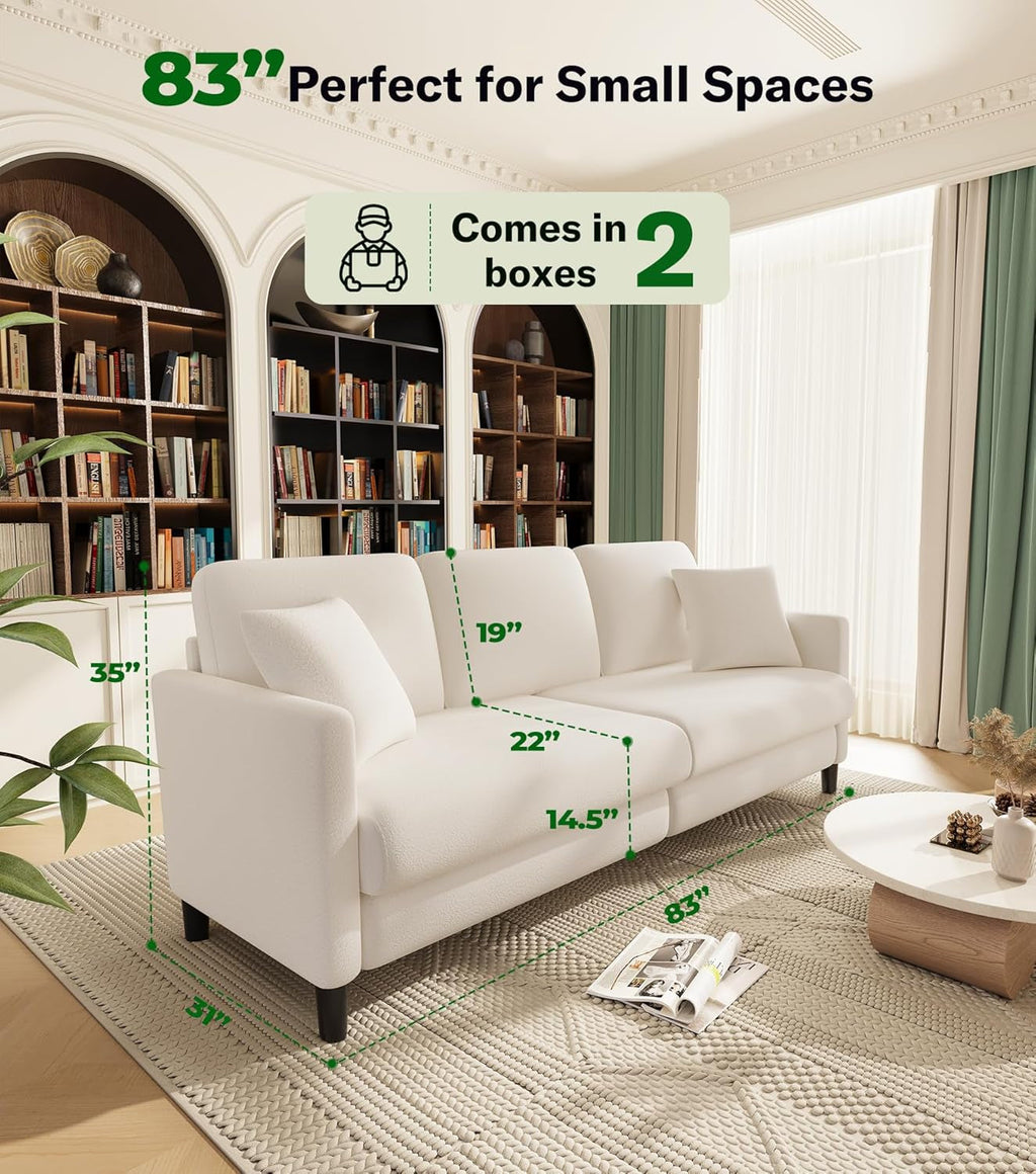 Beige 83 Inch Sofa With Contoured Back Ergonomic Support