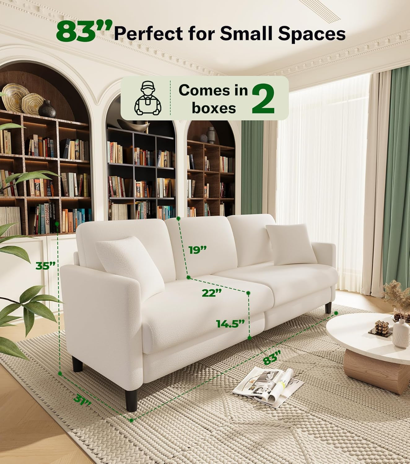 Beige 83 Inch Sofa With Contoured Back Ergonomic Support