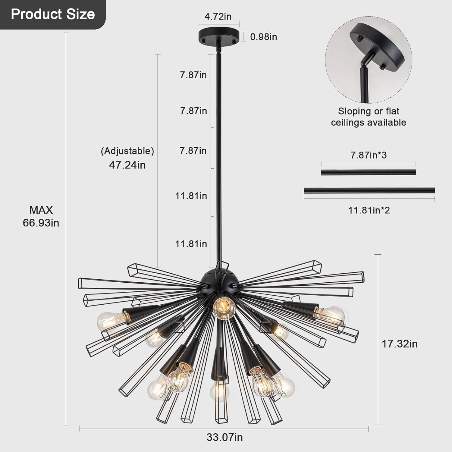 Black 33 Inch Sputnik Chandelier Contemporary Dining
