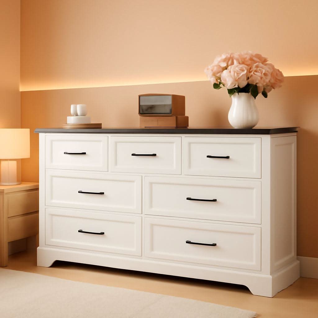 Farmhouse Dresser 52 Inch Wide White Storage Organizer Chest