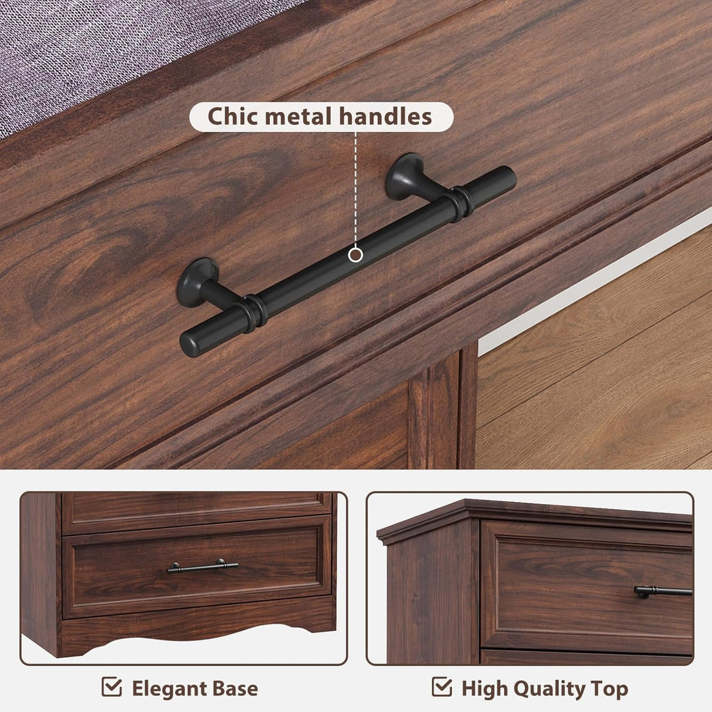 Walnut Farmhouse Chic Dresser 44 Inches Six Drawers