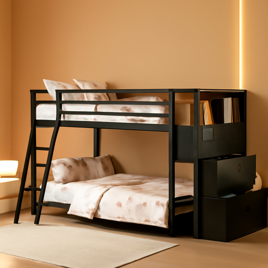 SpaceSaving TwinOverTwin Metal Loft Bed StorageDrawers