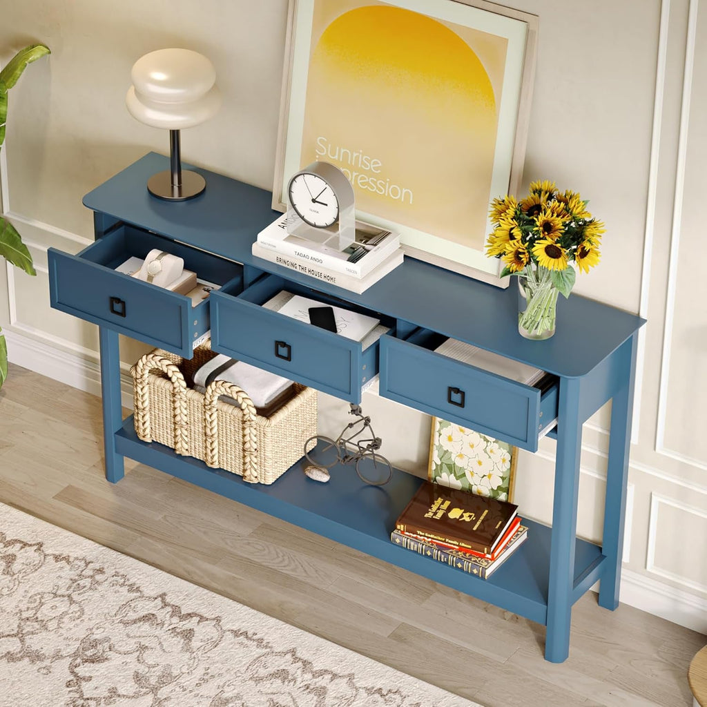 Blue Contemporary Console Table 53 Inch With Drawers