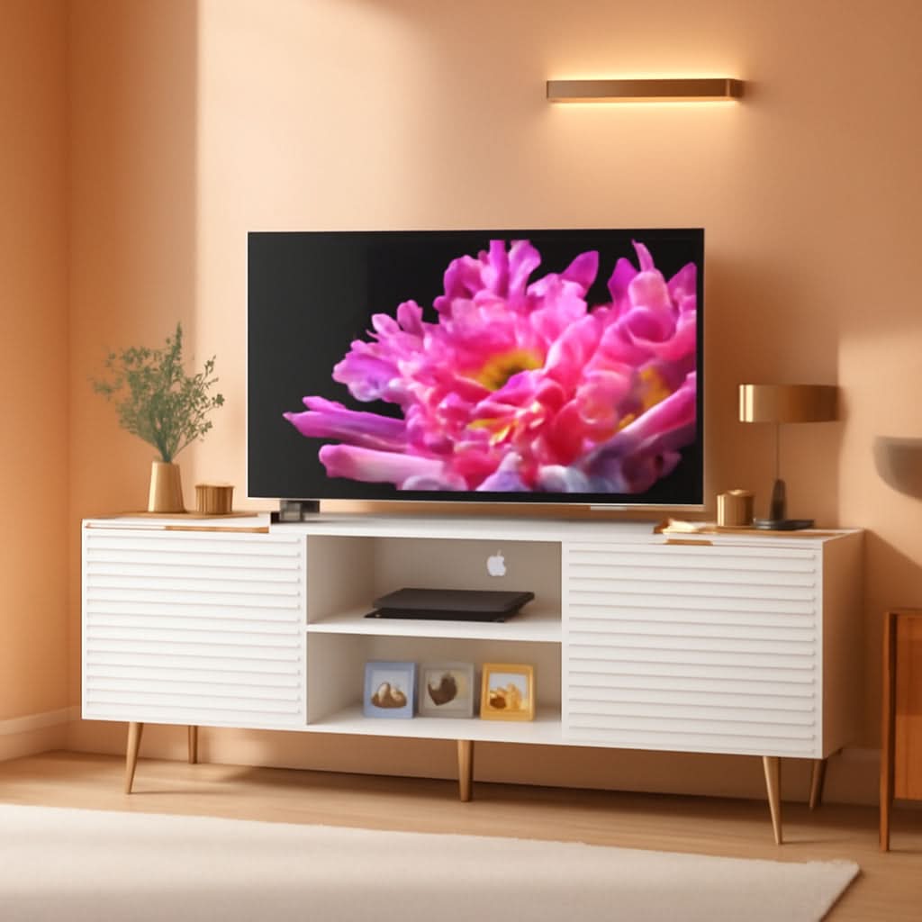 White Gold TV Console 55 Inch Storage Solution System