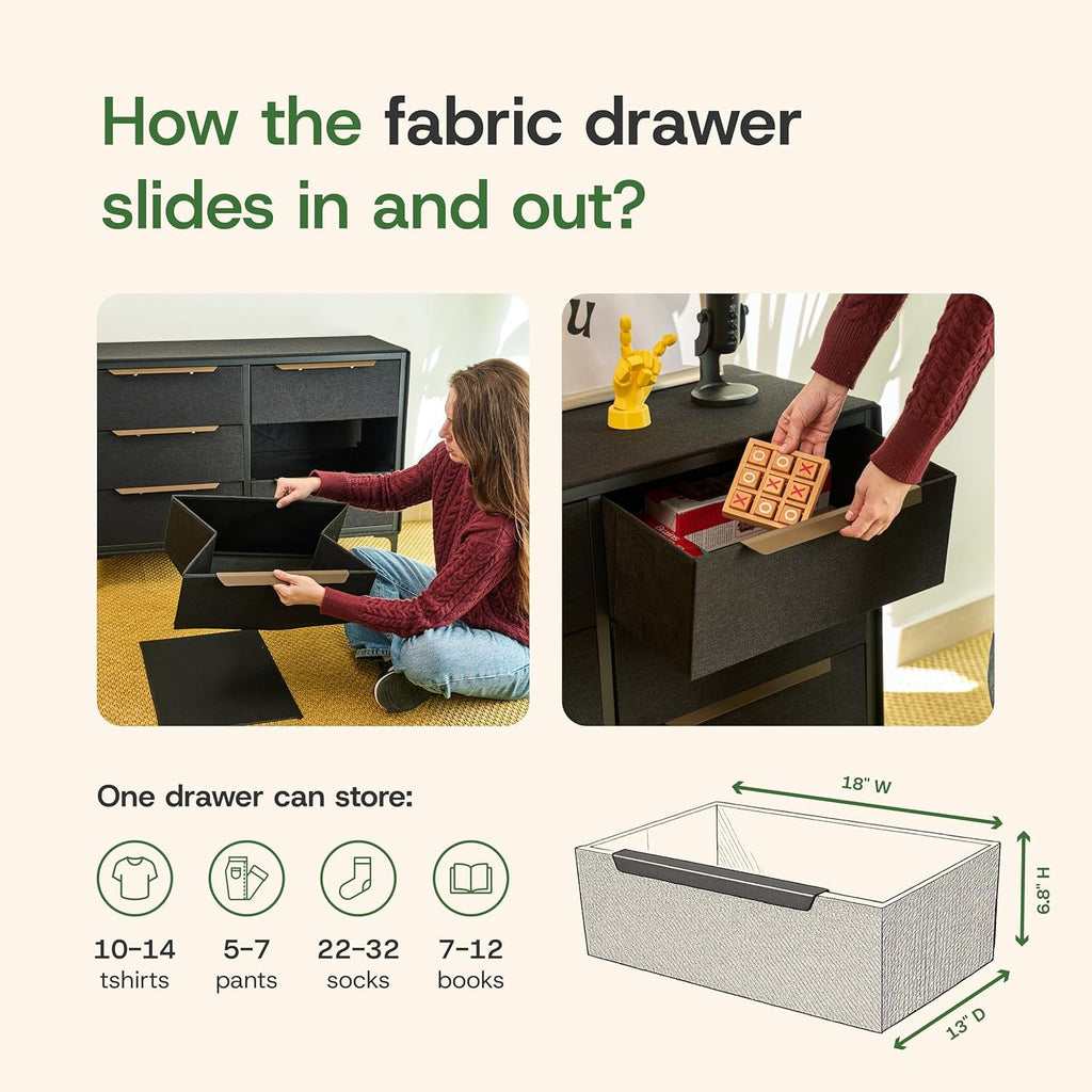 Gleaming Silver Premium Fabric Dresser Six Drawers