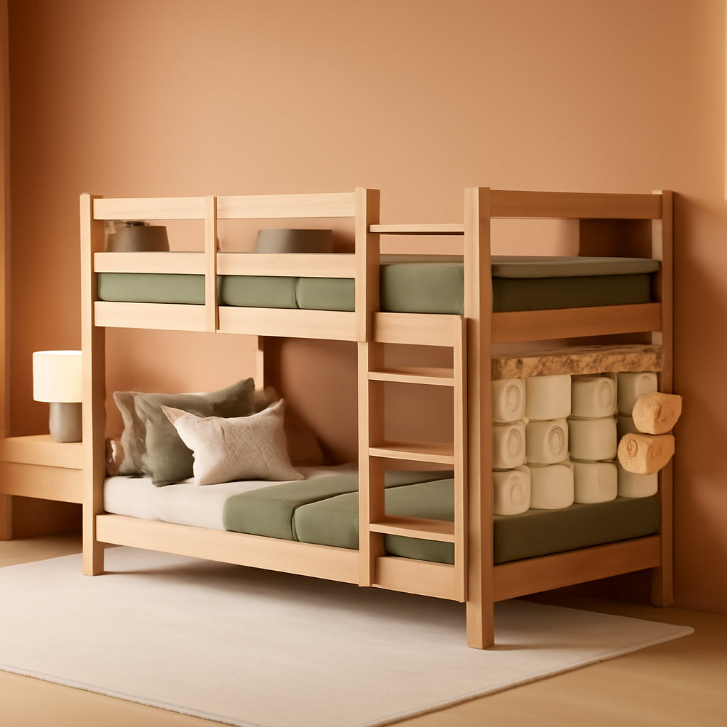 Twin Over Twin Natural Finish Solid Wood Bunk Bed Ladder
