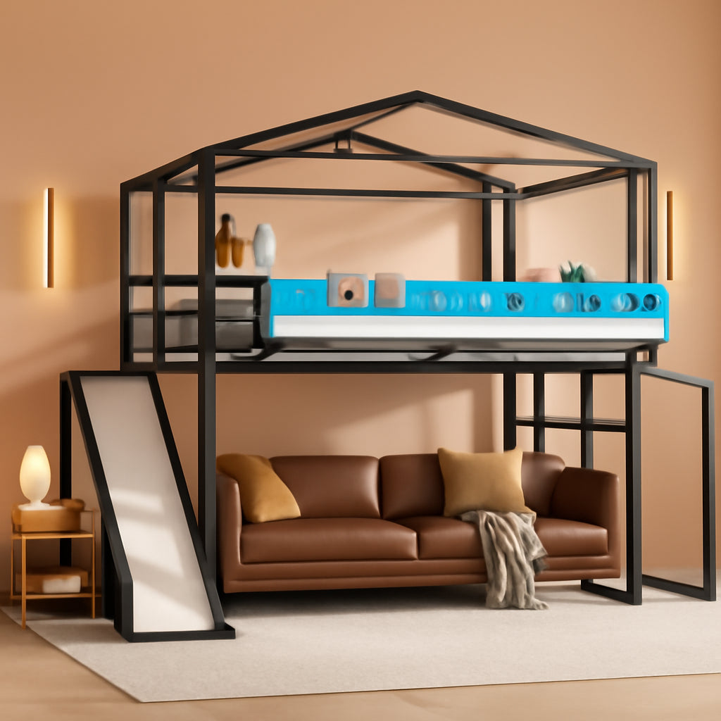 Industrial Grade Metal Loft Bed Multicolor LED Lighting