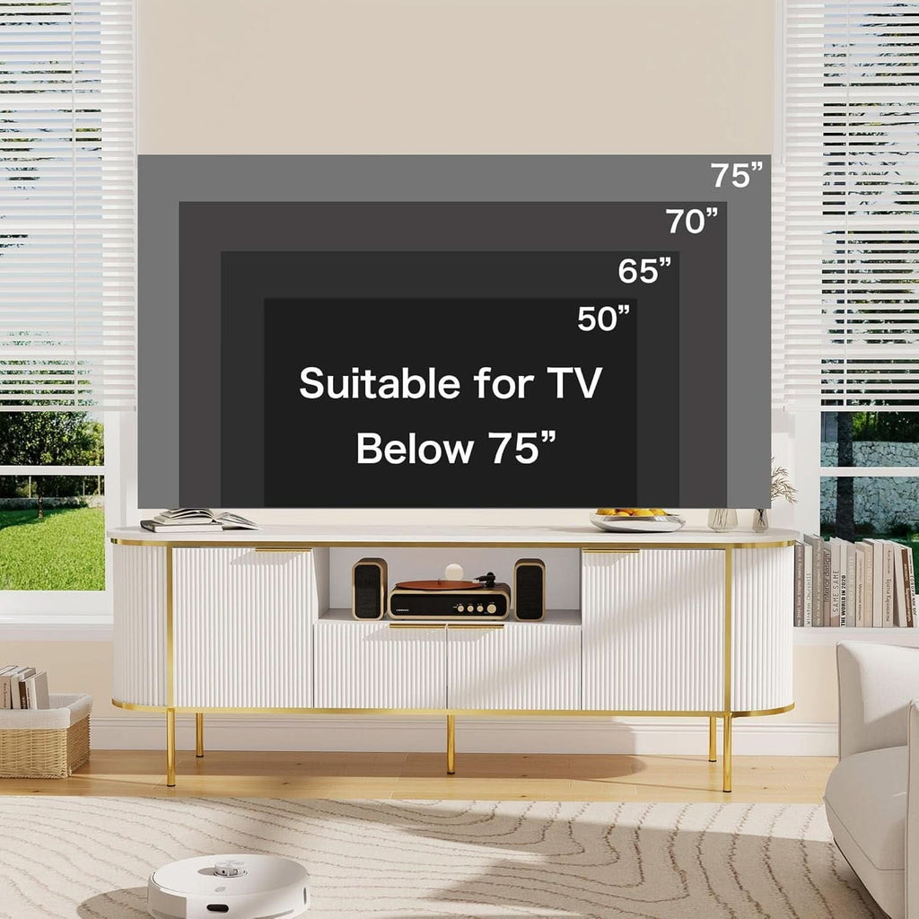 White 70 Inch TV Console With Integrated Storage Solutions
