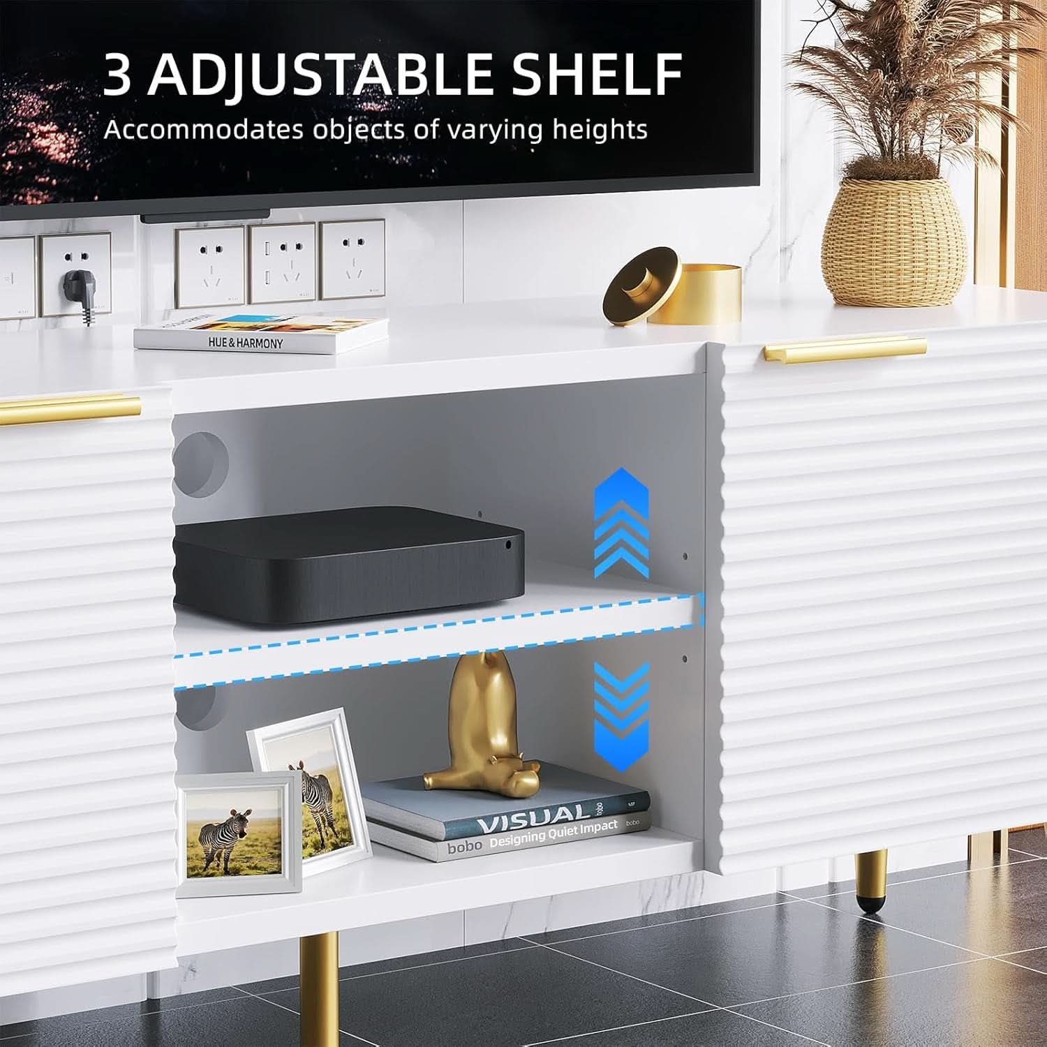White Gold TV Console 55 Inch Storage Solution System