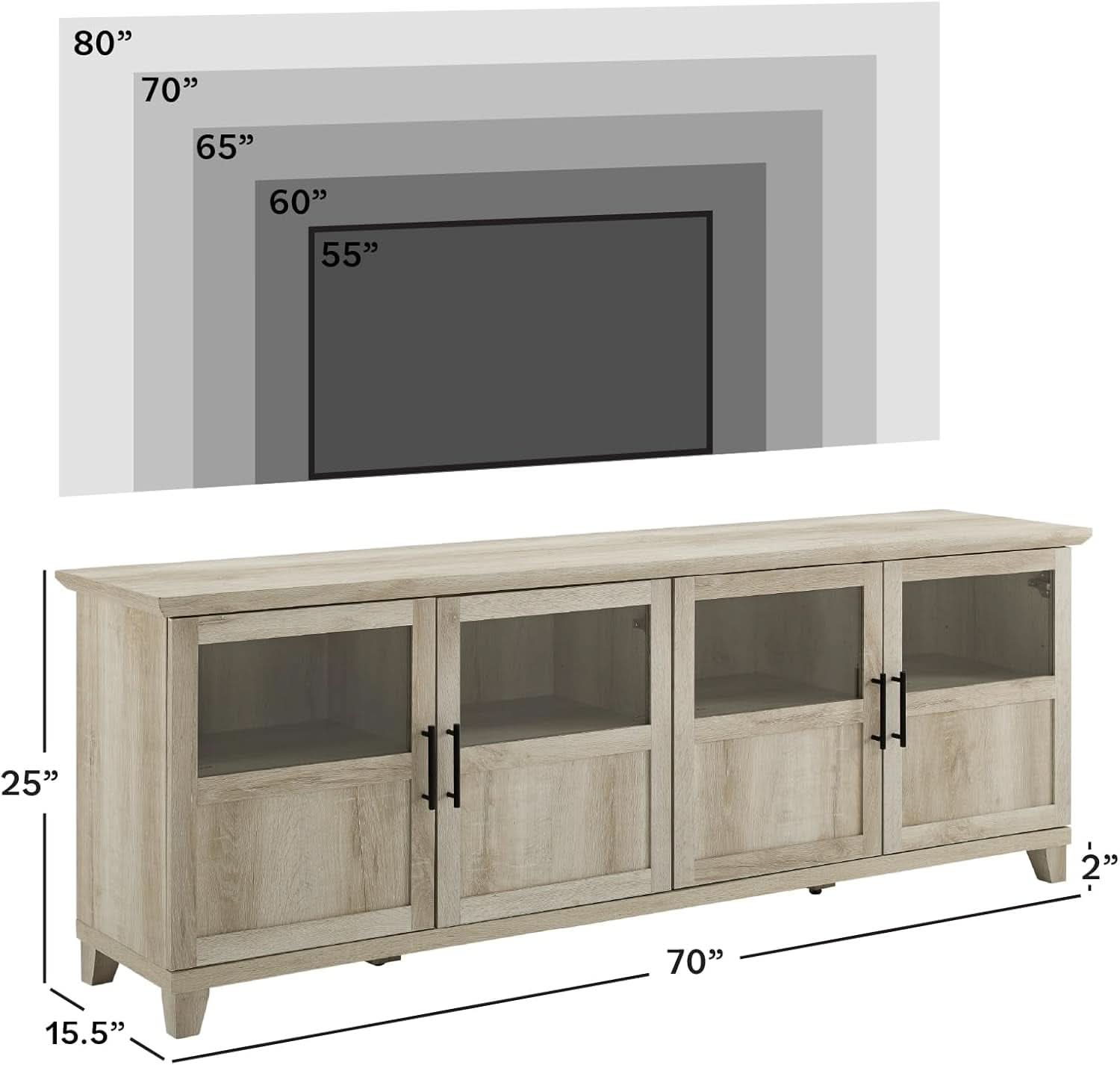 Seventy Inch Premium Rustic Oak Wood Glass Center TV Stand