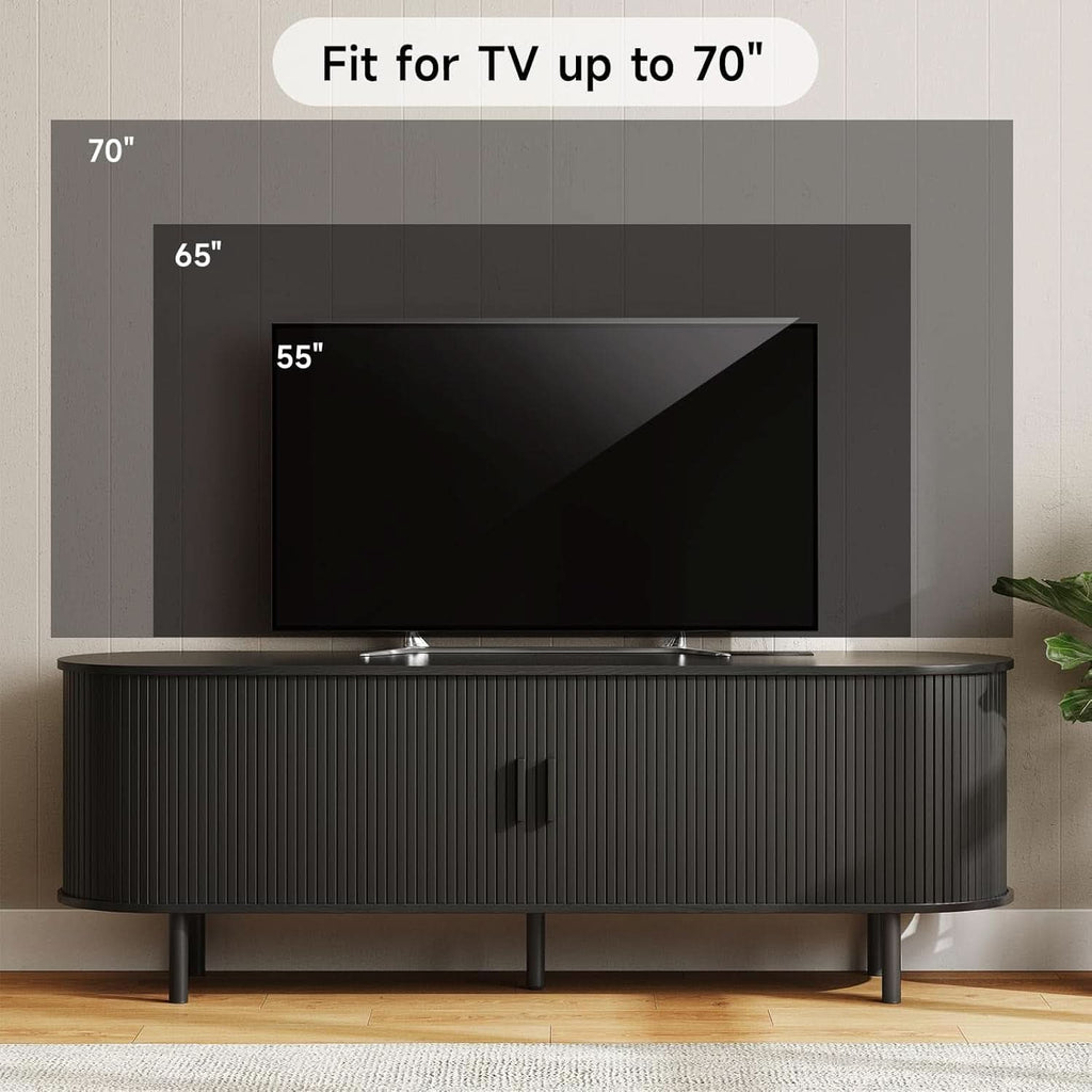 63 Inch TV Stand WithInte grated Electrical Power Outlet Black