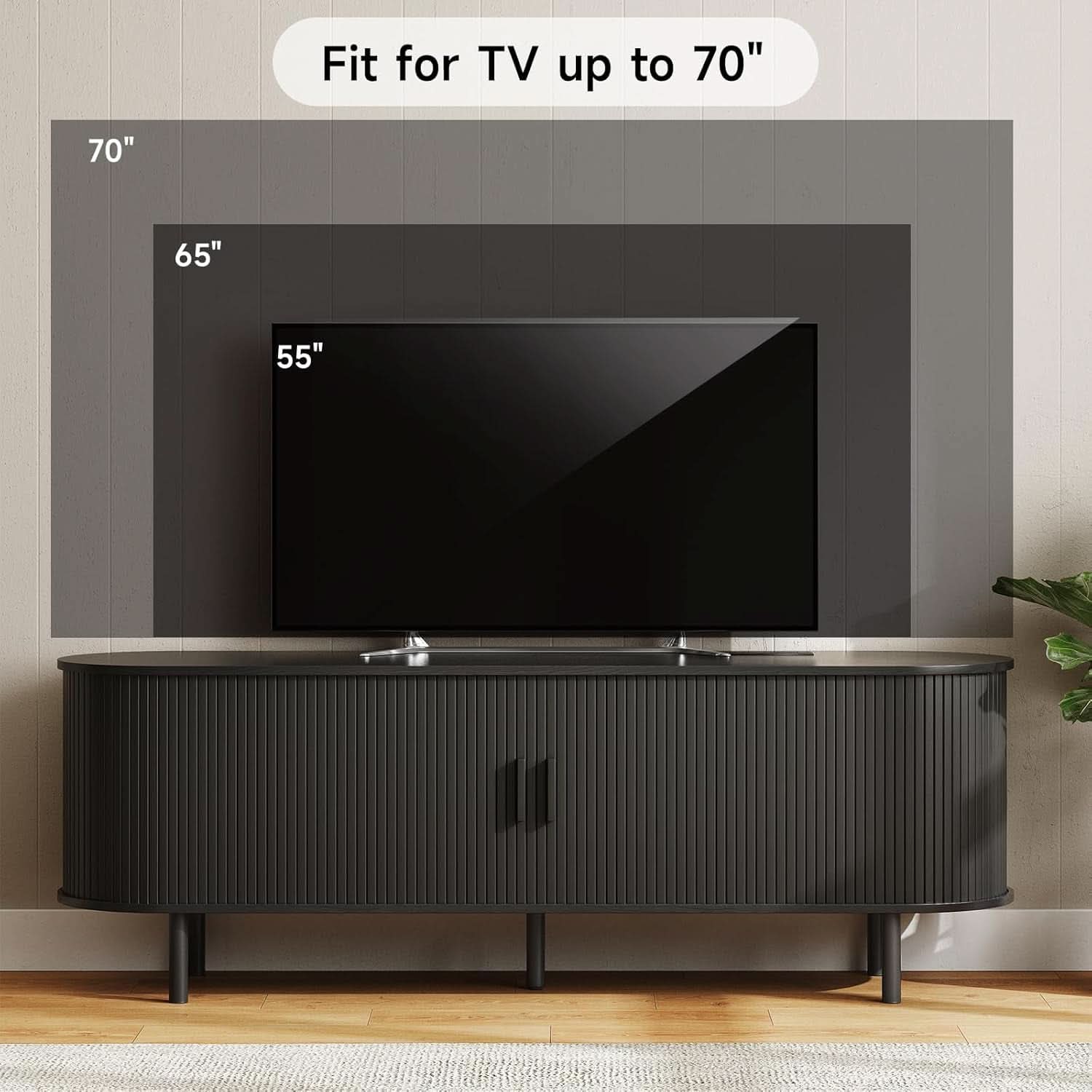 63 Inch TV Stand WithInte grated Electrical Power Outlet Black