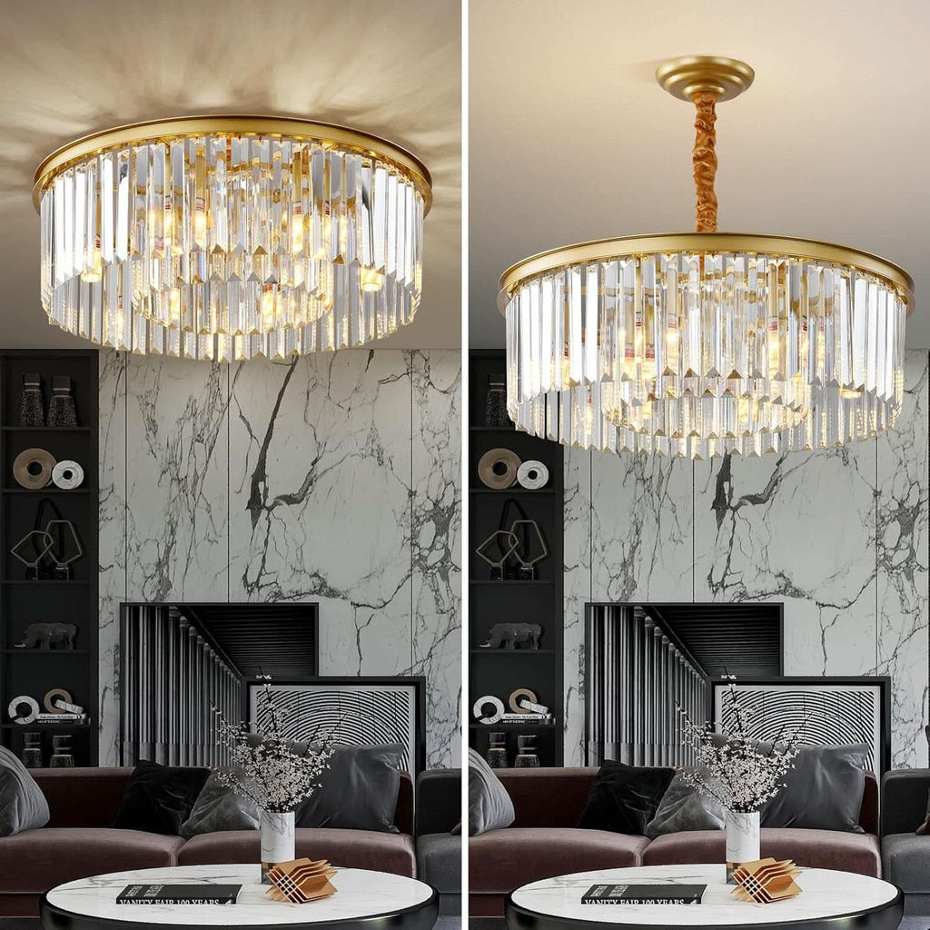 Gold Contemporary Crystal Chandelier Two Tier Fixture