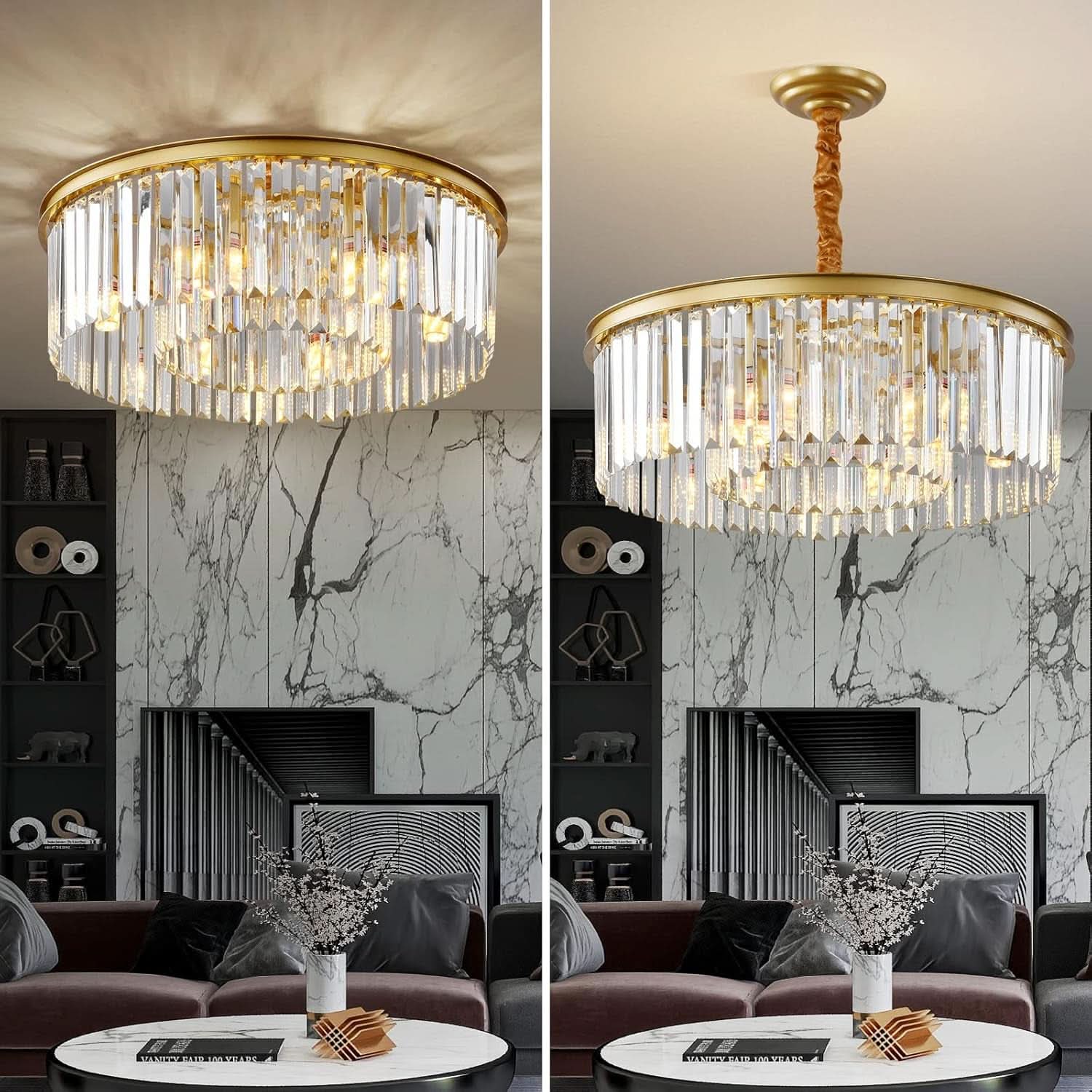 Gold Contemporary Crystal Chandelier Two Tier Fixture