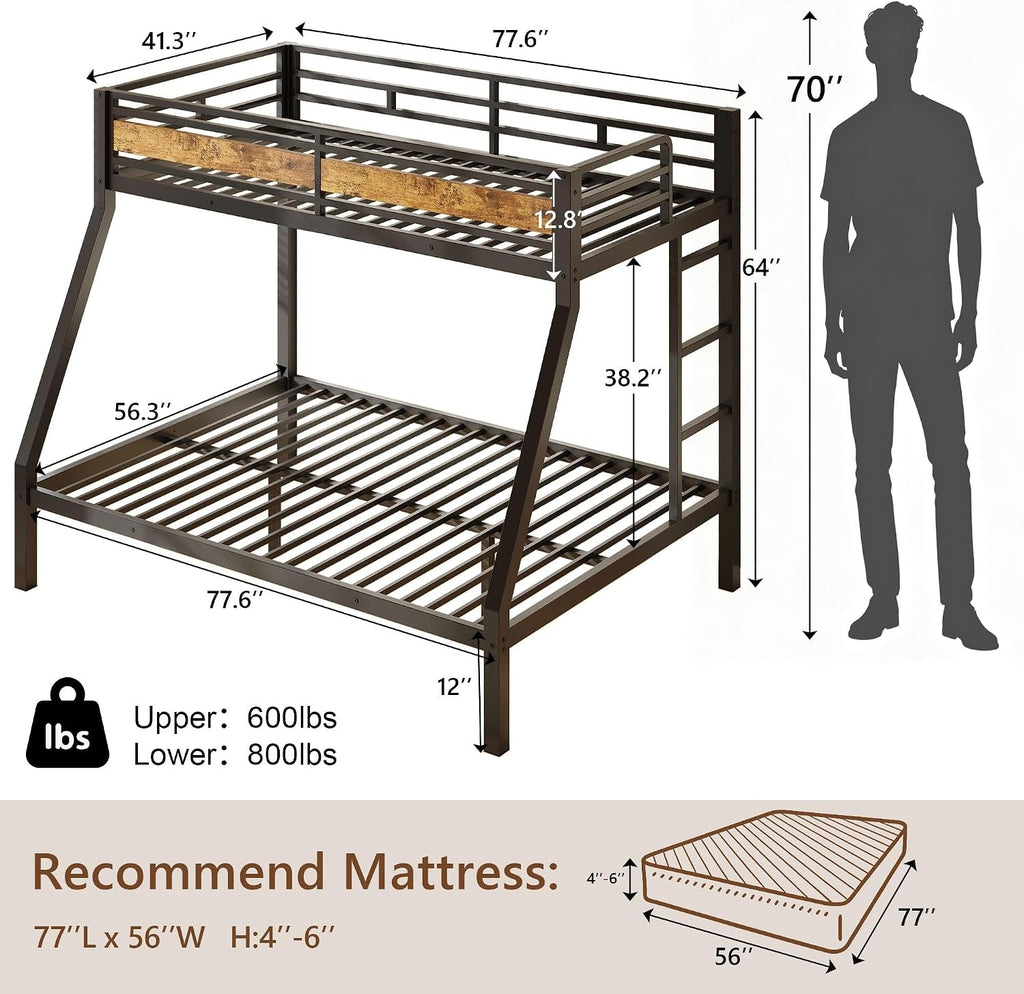 Twin Over Full Bunk Bed With Industrial Guardrail System