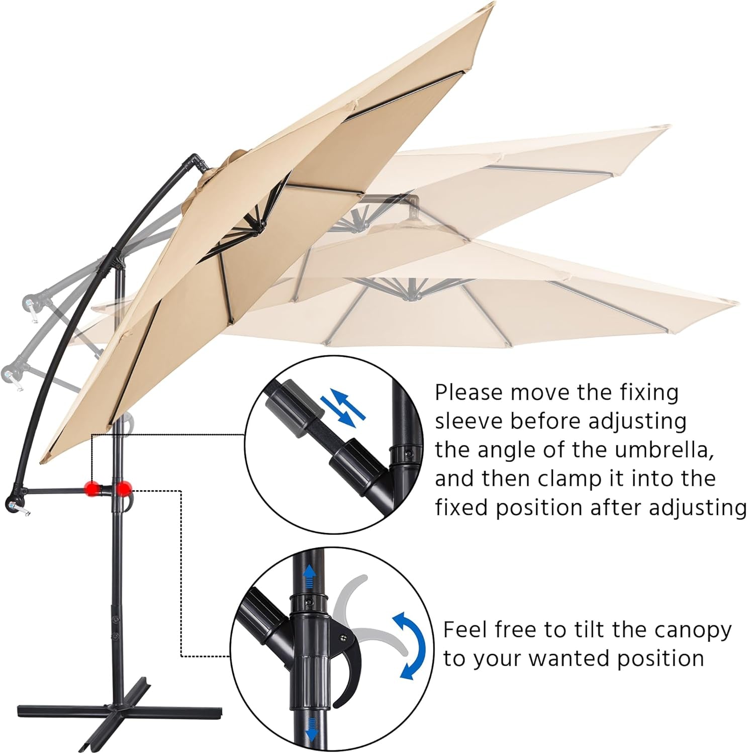 10ft Cantilever Patio Umbrella Weather Resistant Tan UVProtected