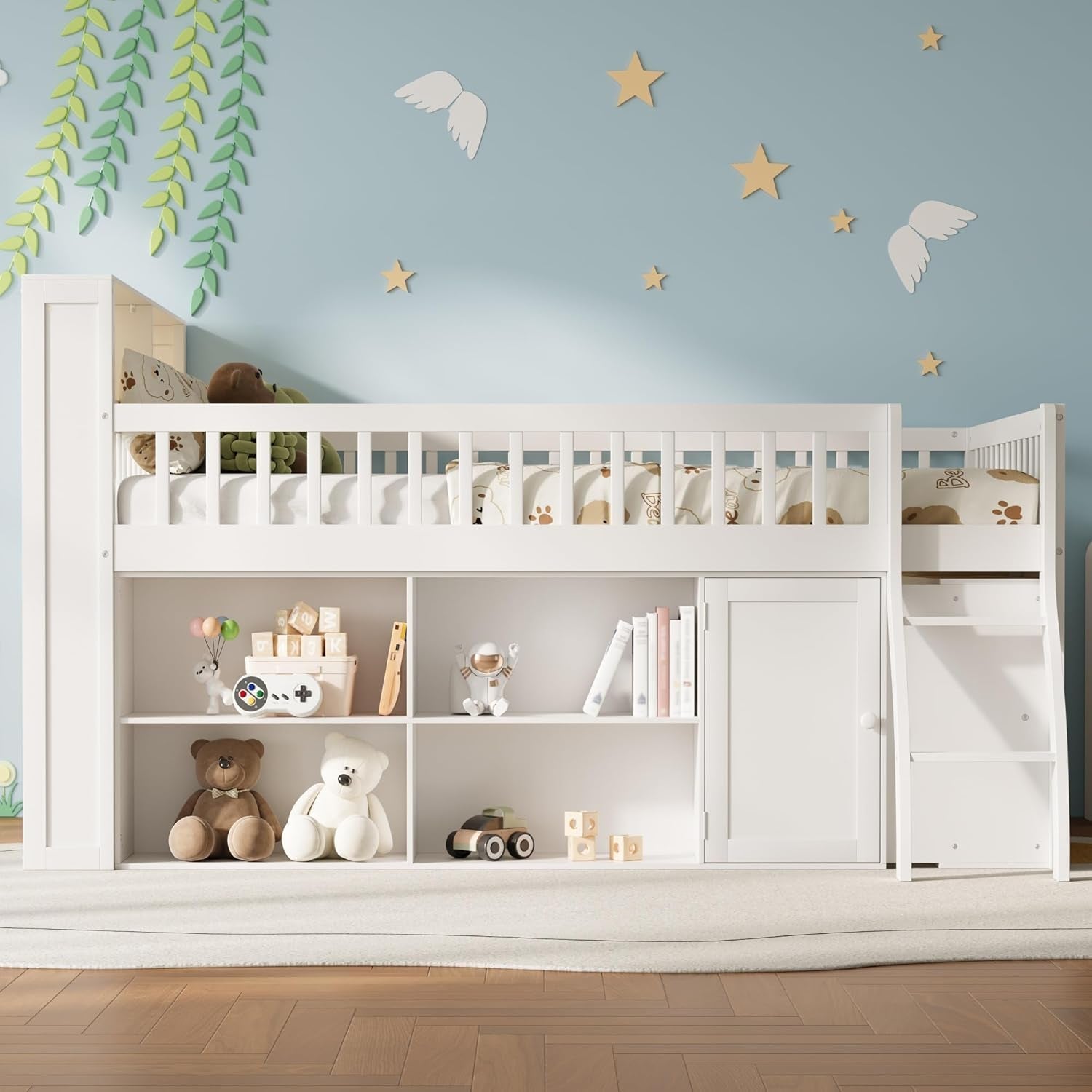 Queen Size Loft Bed Integrated LED Lighting Headboard