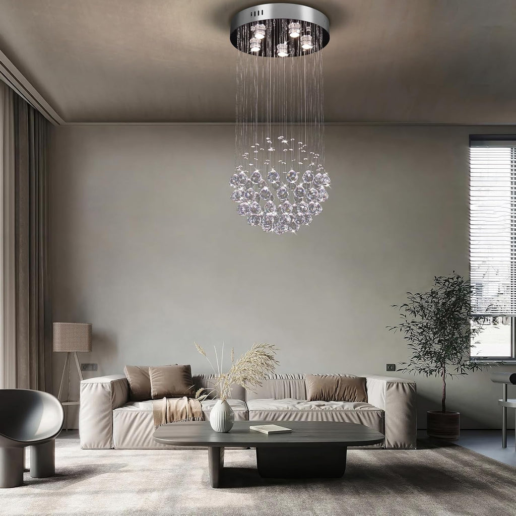 Compact Chrome Crystal Chandelier Flush Mount Fixture