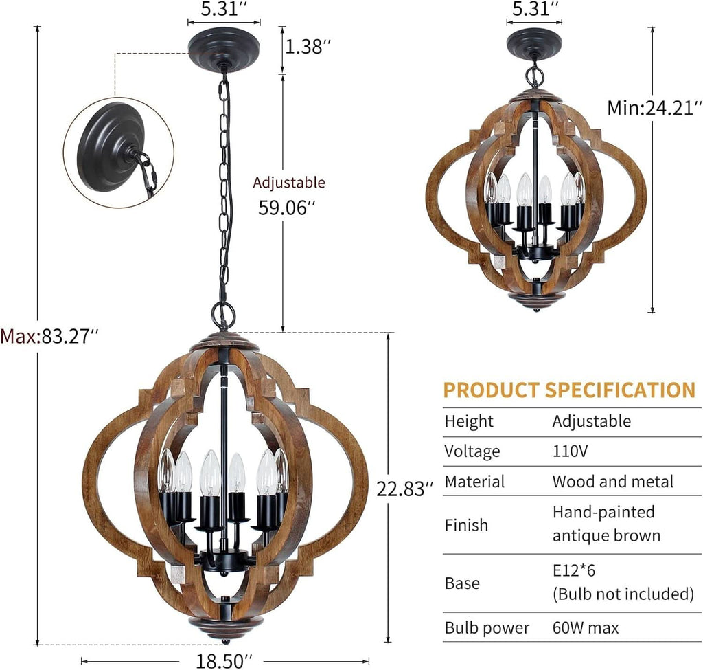 Six Light Farmhouse Chandelier Rustic Black Metallic