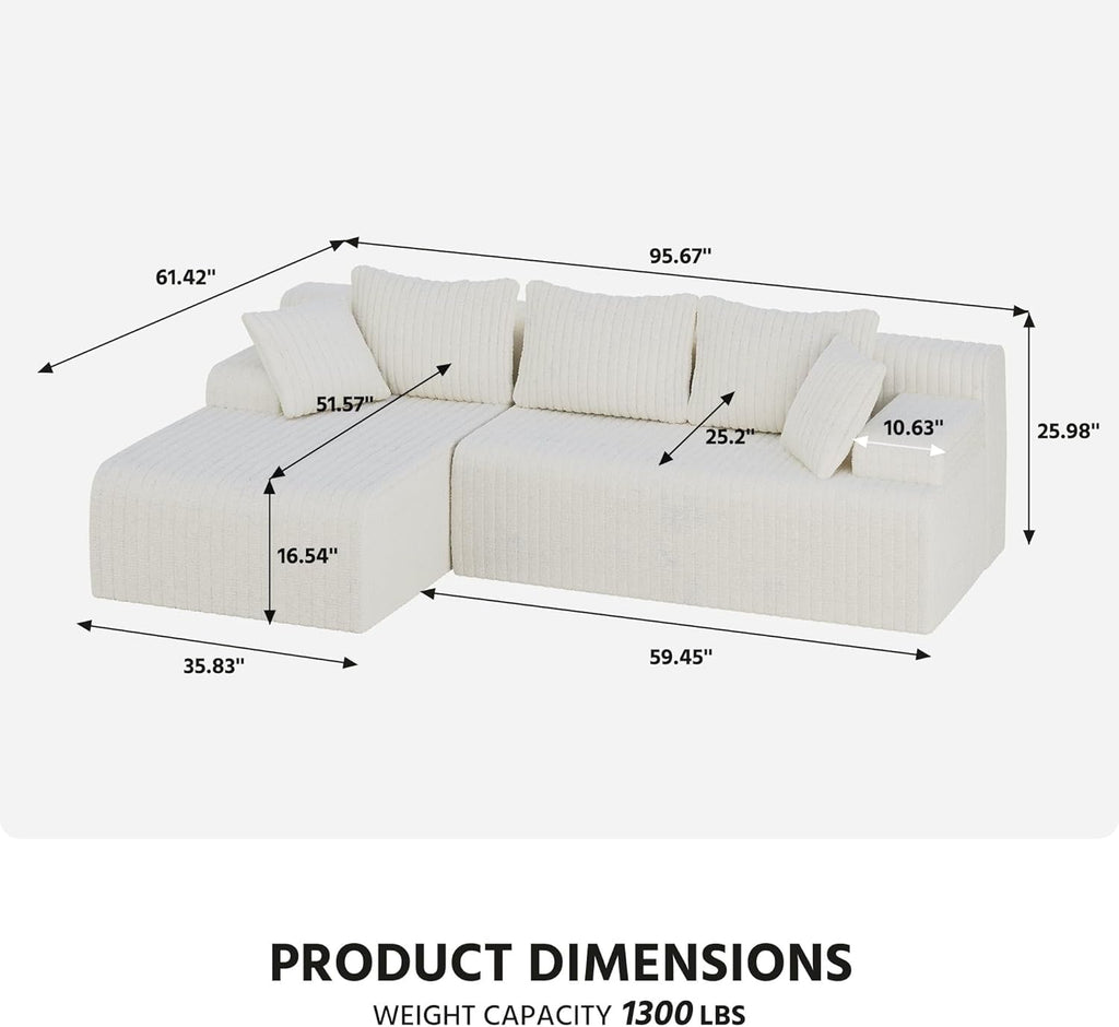 Beige 96 Inch Modular Sectional Sofa Plush Corduroy