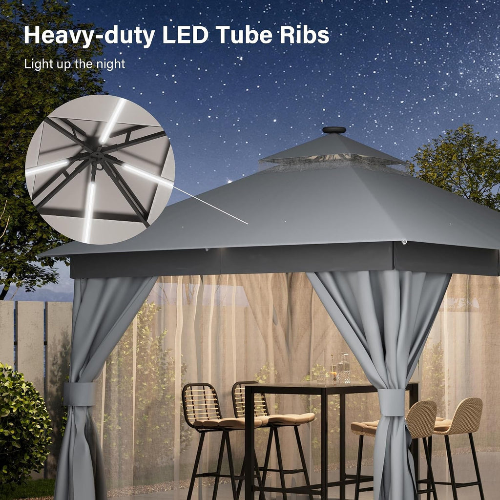 10x10 Ft Gazebo With AllSeason Weatherproof LED Lighting