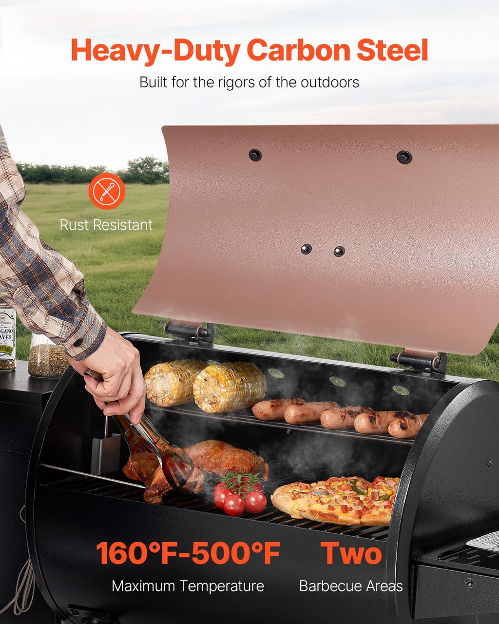 Black Heavy Duty Pellet Grill Smoker Programmable Temperature Control