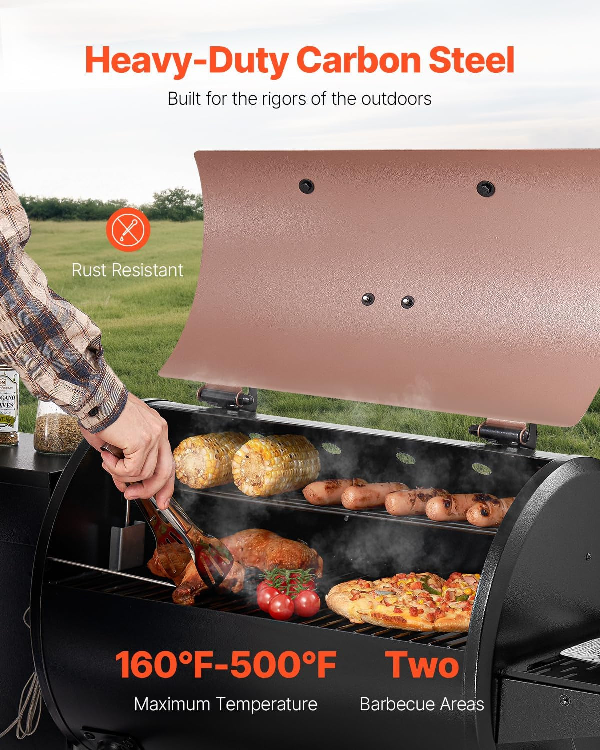 Black Heavy Duty Pellet Grill Smoker Programmable Temperature Control