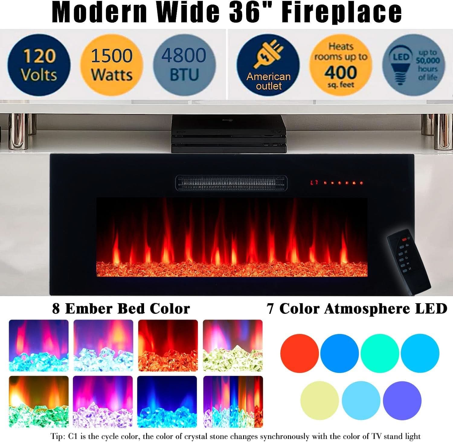 Ivory White 36 Inch Electric Fireplace Tv Entertainment Center