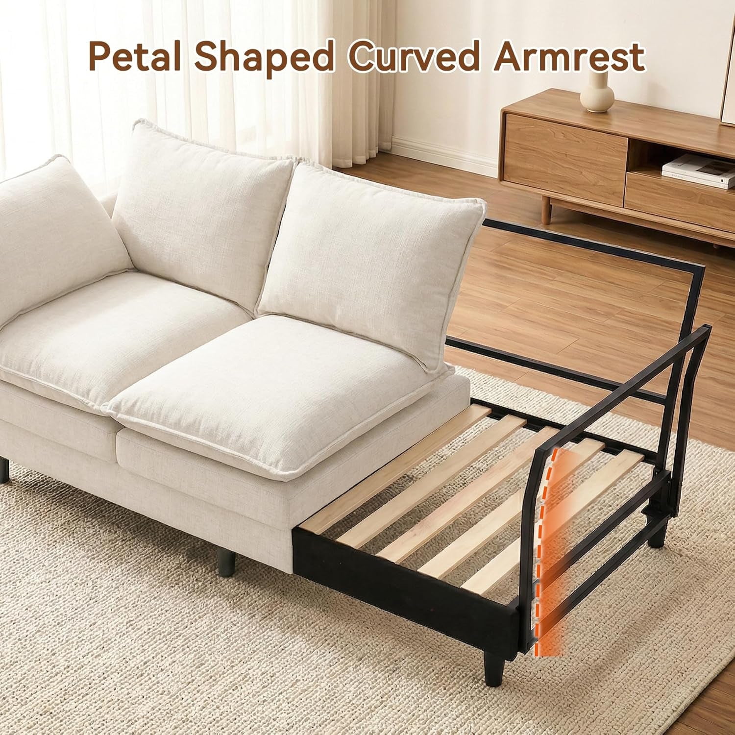 69 Inches Beige Overstuffed Ergonomic Chenille Sofa