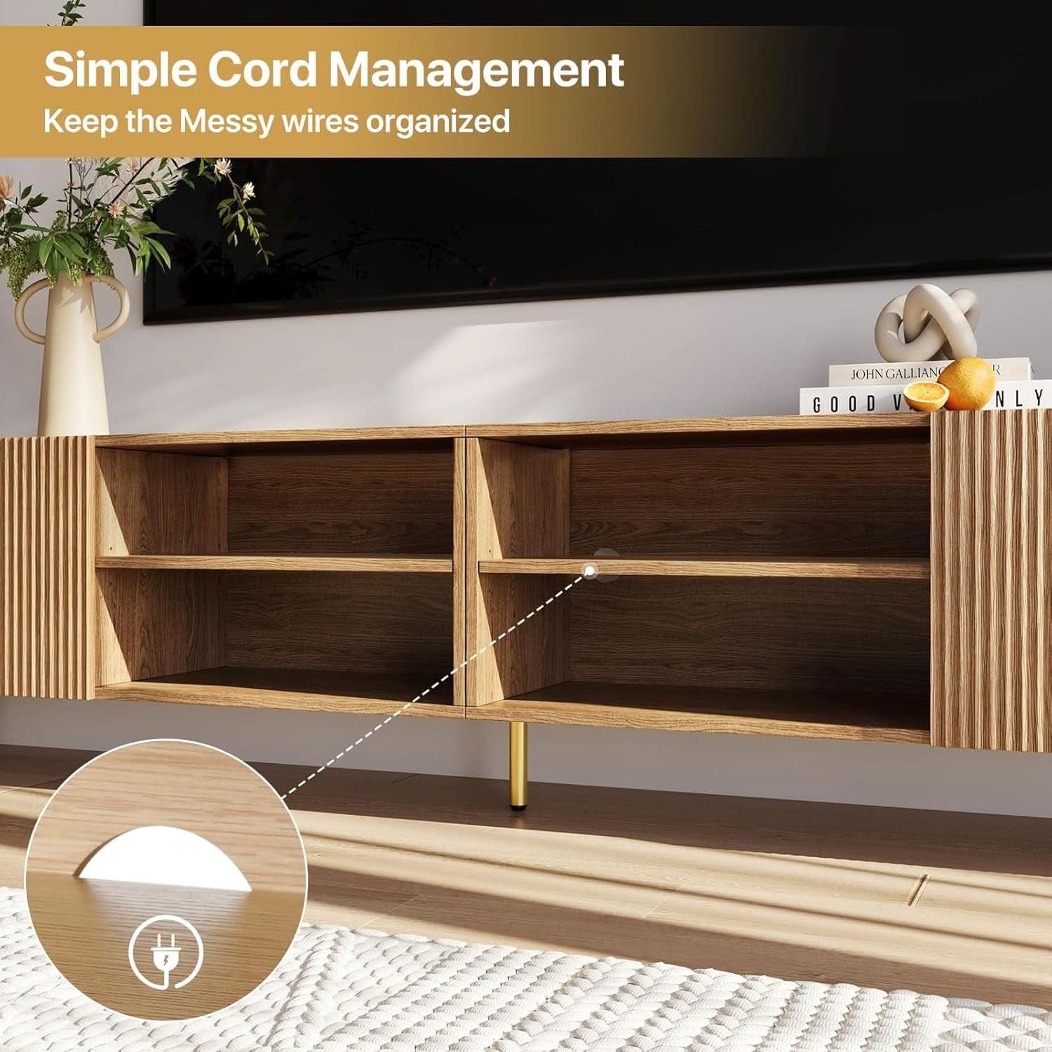 Eighty Six Inch TV Stand With Fluted Doors Entertainment Center
