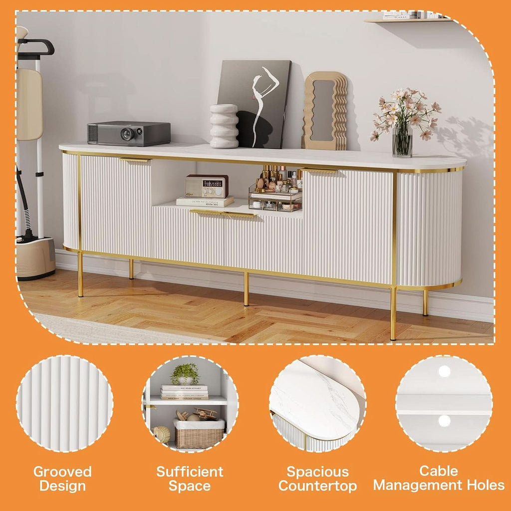 White 70 Inch TV Console With Integrated Storage Solutions