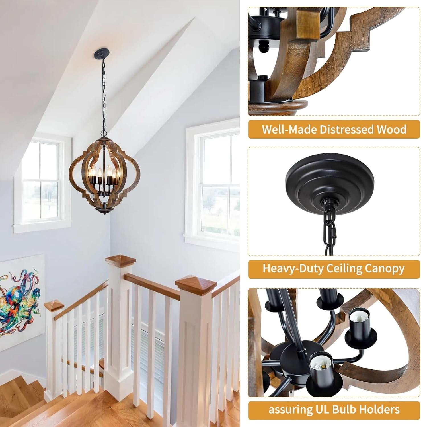 Six Light Farmhouse Chandelier Rustic Black Metallic