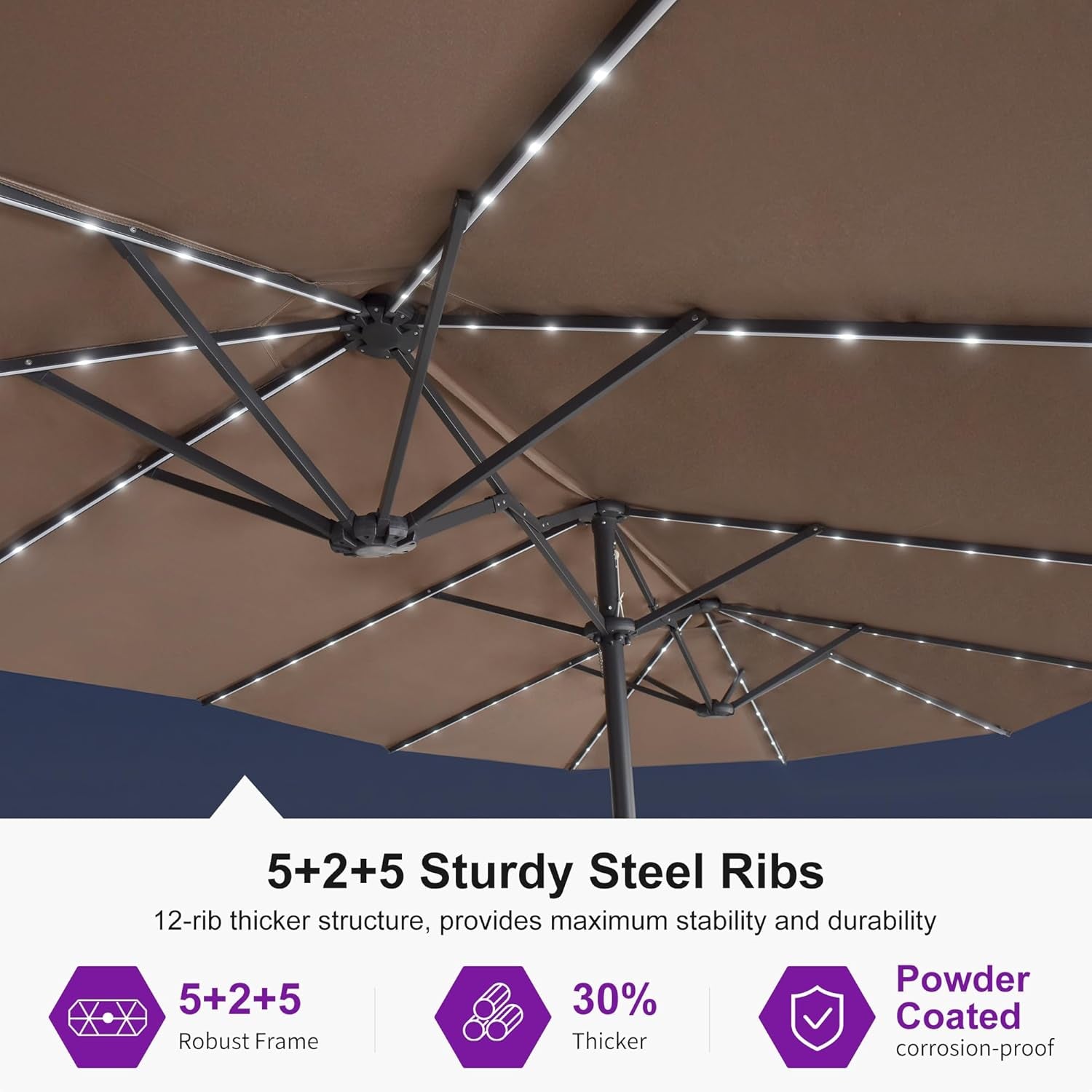 15Ft Rectangular Outdoor Umbrella Taupe Base Included