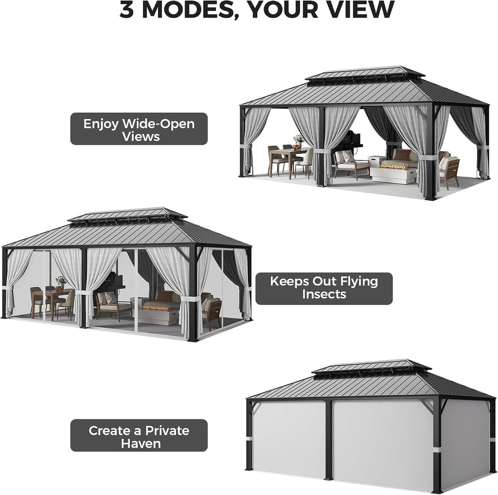 20x12 Hardtop Gazebo Aluminum Frame Outdoor Gray Weatherproof