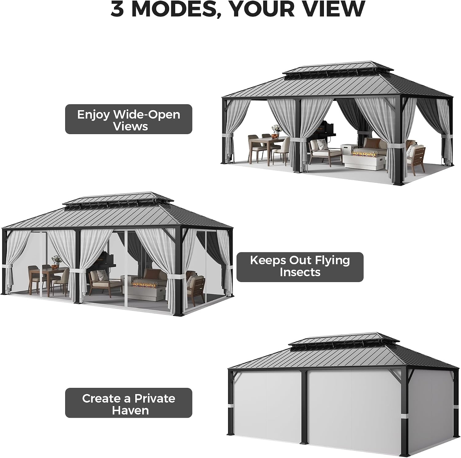 20x12 Hardtop Gazebo Aluminum Frame Outdoor Gray Weatherproof