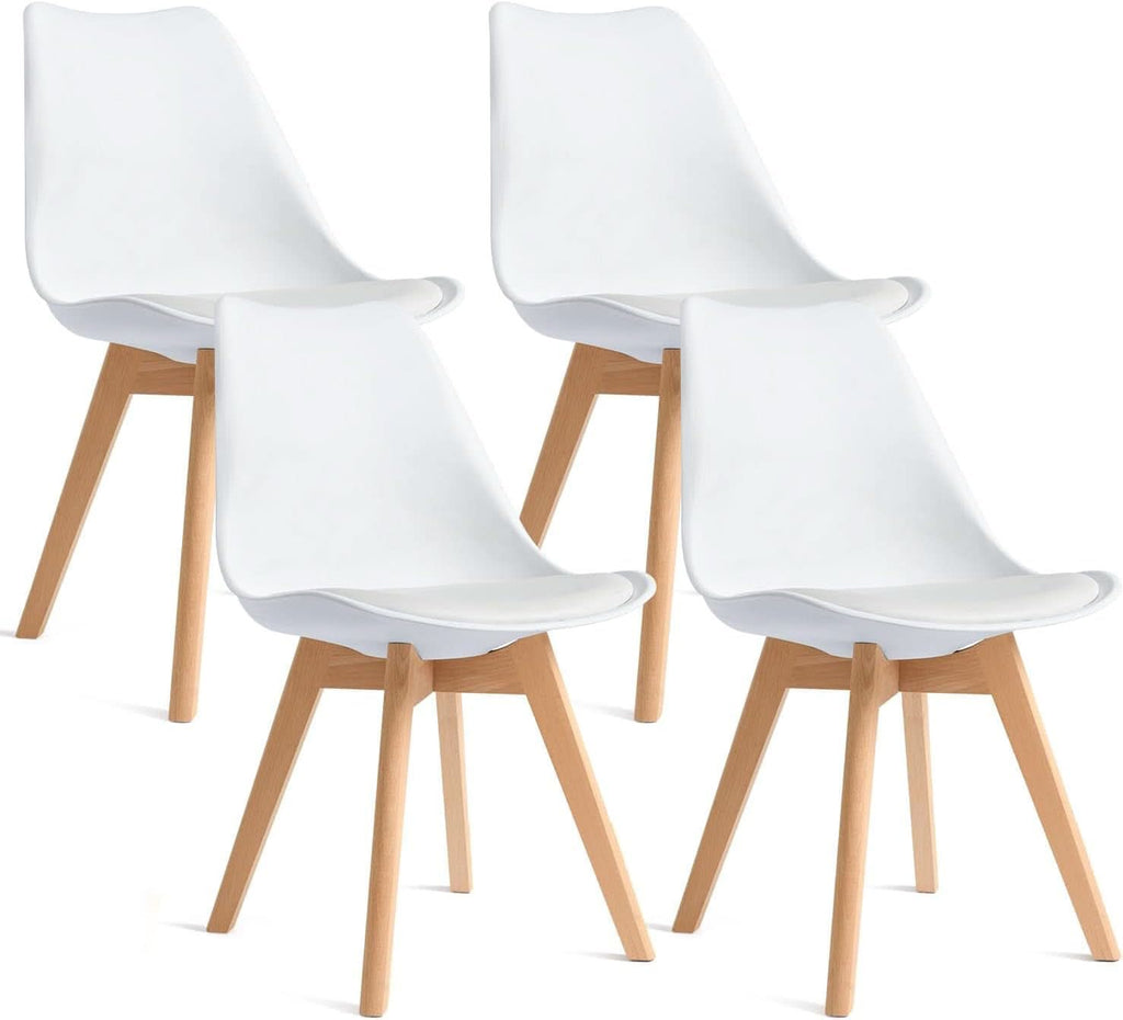 Mid Century Modern White Upholstered Dining Chairs