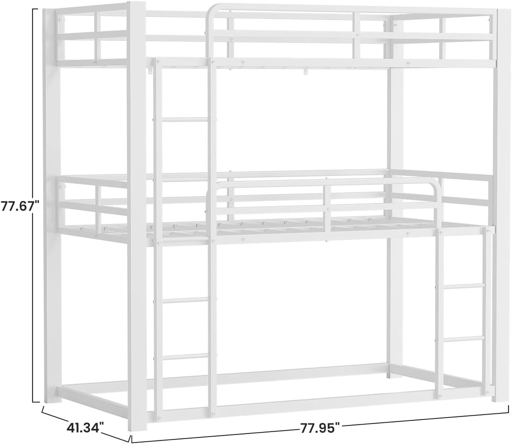 White Triple Bunk Bed Ultra Heavy Duty Metal Guardrails