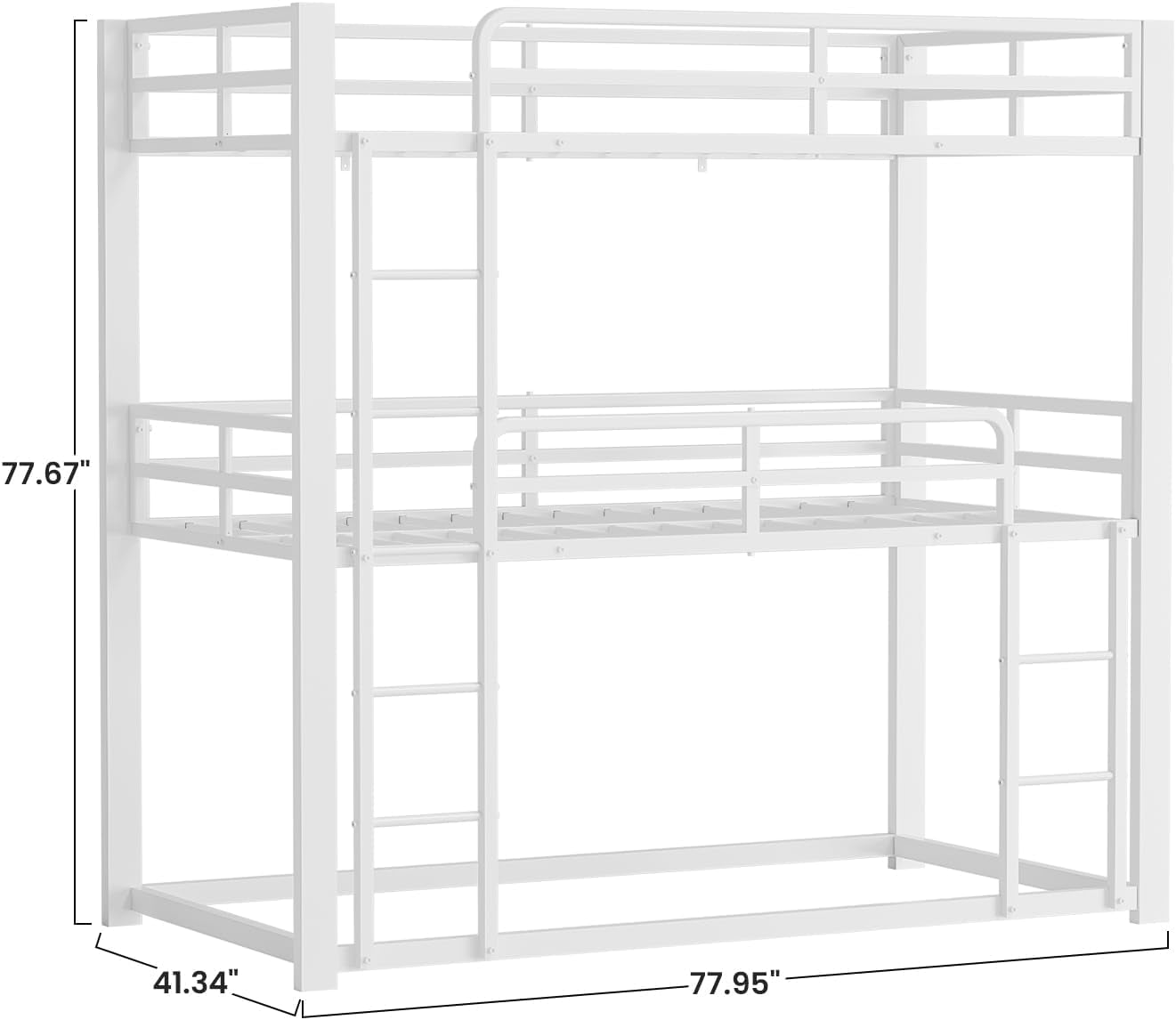 White Triple Bunk Bed Ultra Heavy Duty Metal Guardrails