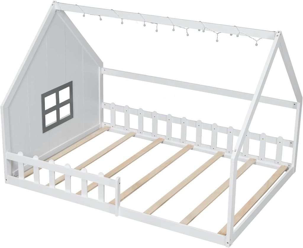 Full Size Montessori Floor Bed LED Illuminated White