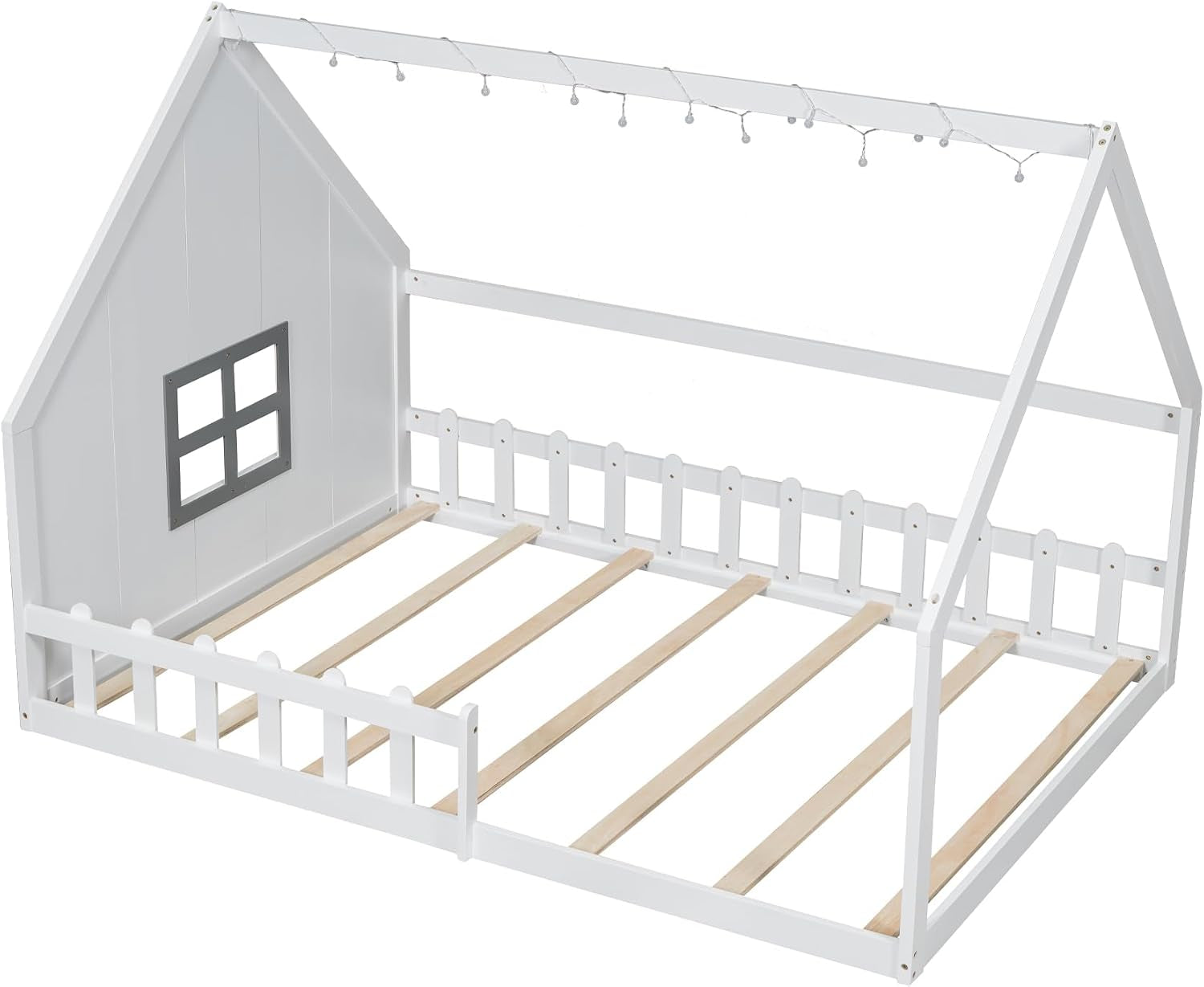 Full Size Montessori Floor Bed LED Illuminated White