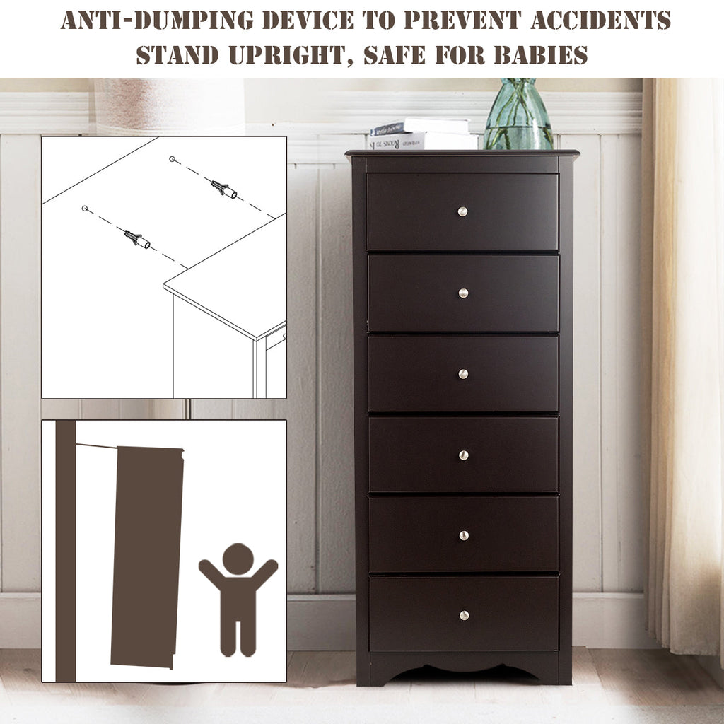 NNECW 6 Drawer Chest with Mental Knobs for Living Room-Brown