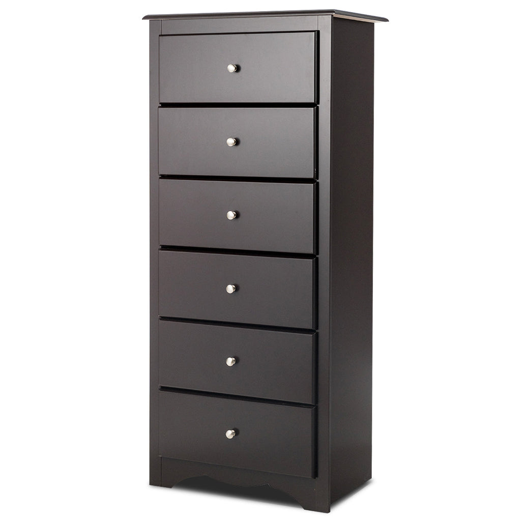 NNECW 6 Drawer Chest with Mental Knobs for Living Room-Brown