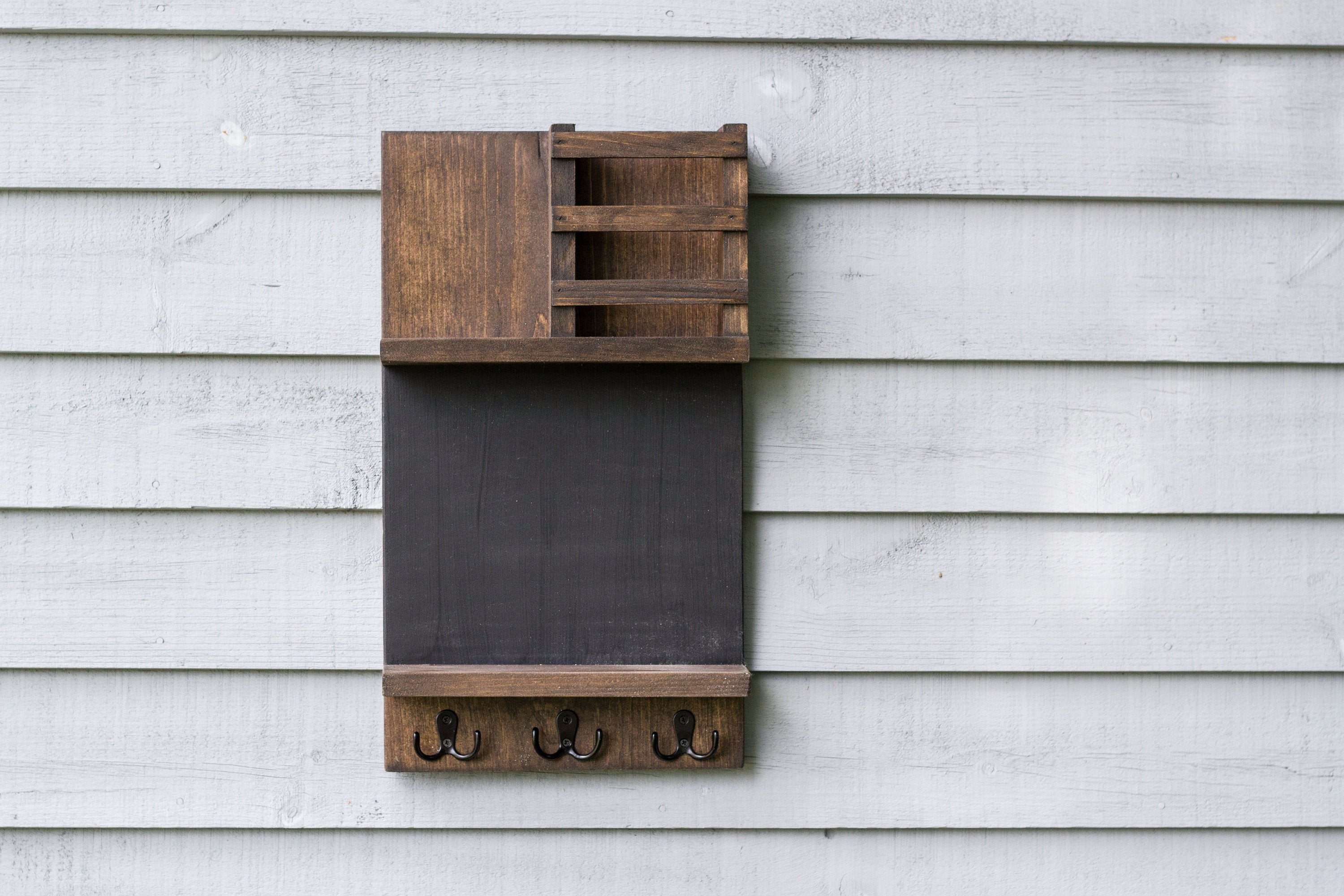 Home Organization Command Center, Chalkboard Mail Holder with Key Hooks