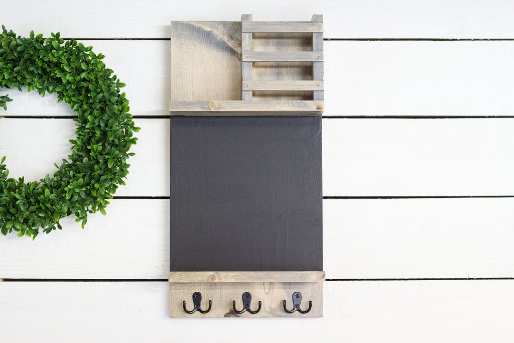 Home Organization Command Center, Chalkboard Mail Holder with Key Hooks