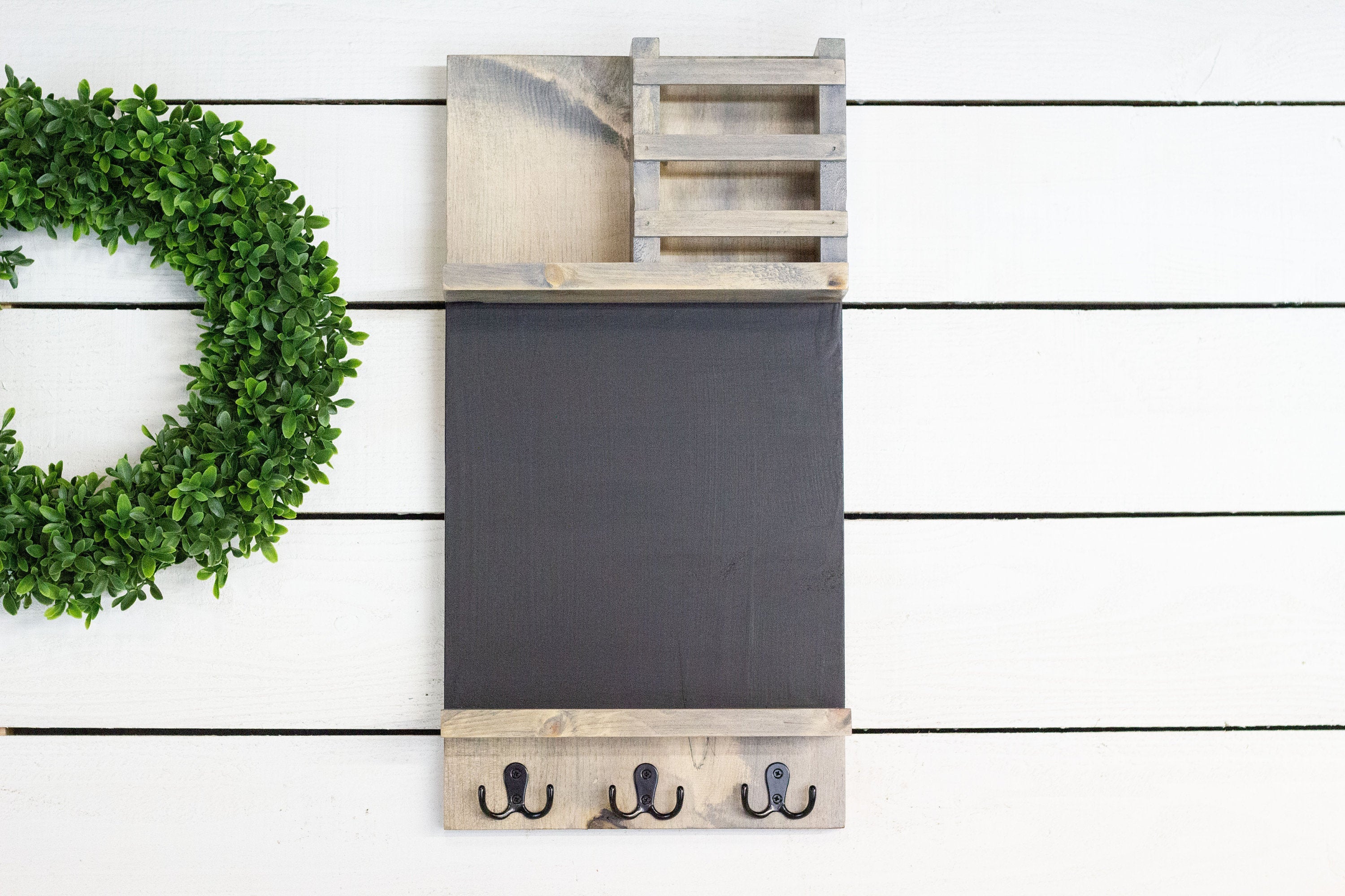 Home Organization Command Center, Chalkboard Mail Holder with Key Hooks