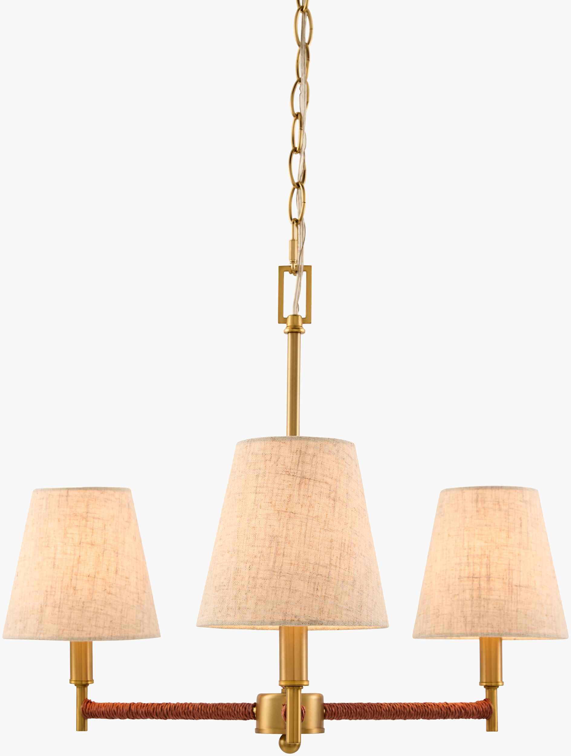 Rich Gold Modern Chandelier with linen details for dining or living rooms
