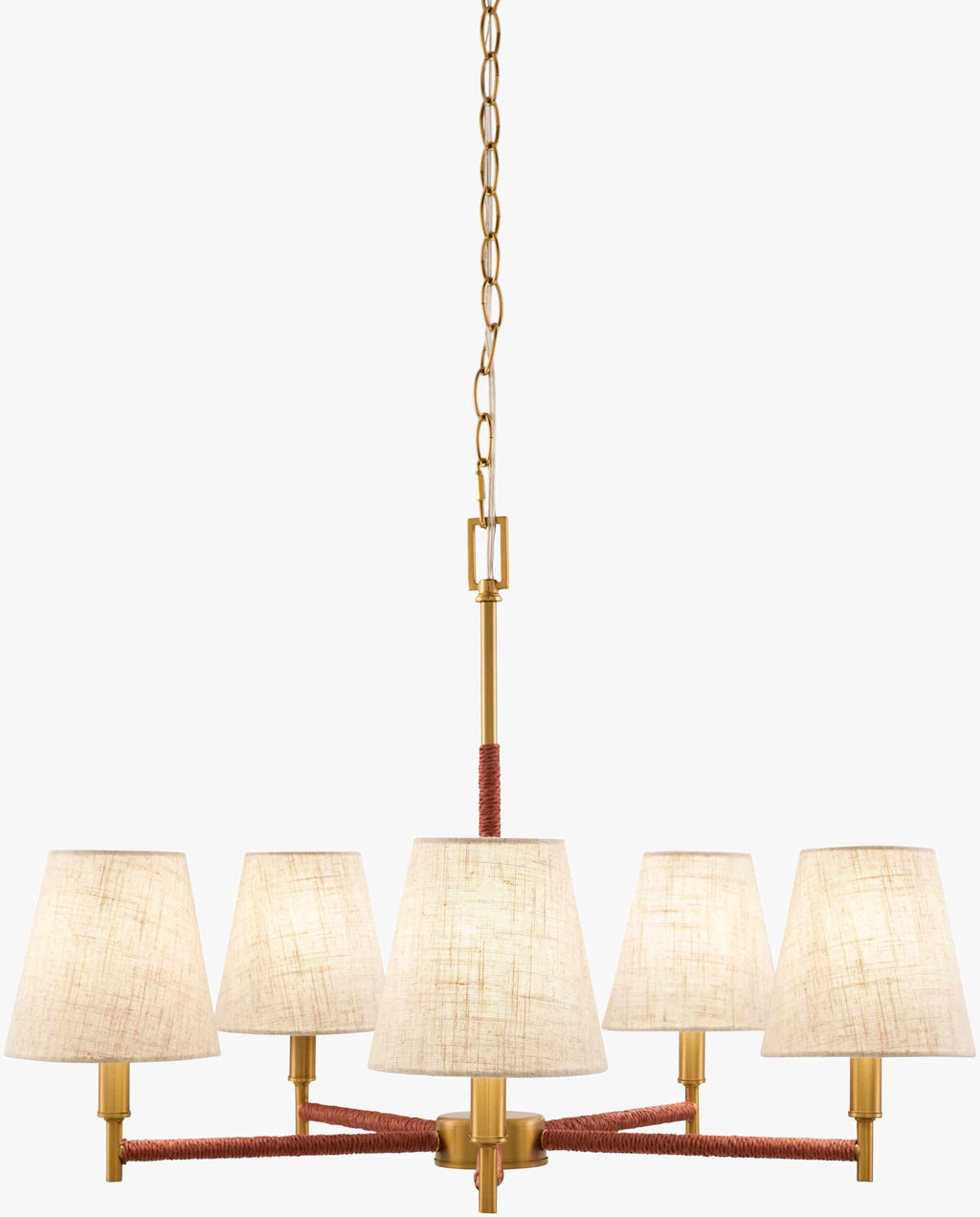 Soft Gold Modern Chandelier with linen details for dining or living rooms