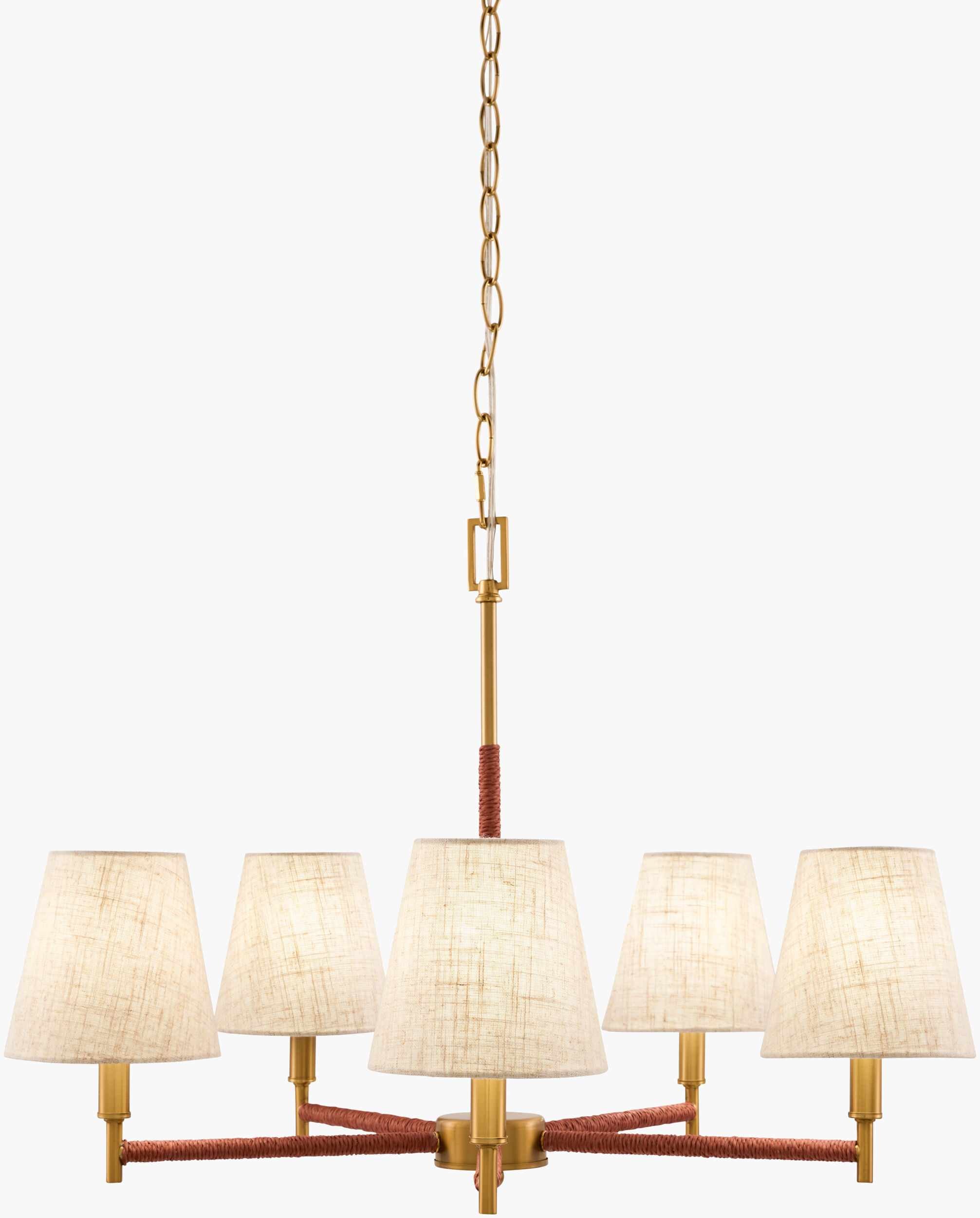 Soft Gold Modern Chandelier with linen details for dining or living rooms
